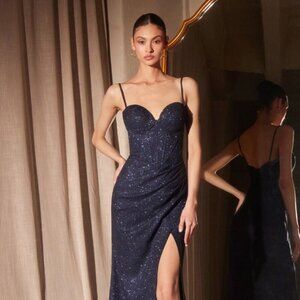 New Formal Glitter Chiffon Dress w/ Sweetheart Neckline & Sexy Leg Slit CD T707